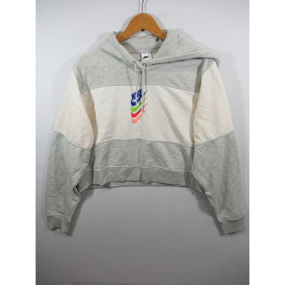 Nike DNA Stacked Swoosh Cropped Hoodie Women Large Gray Sweatshirt DM6758